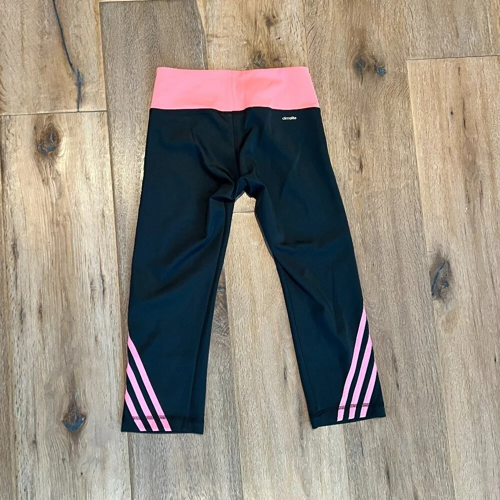 Adidas Leggings Dark Gray with Pink Trim TWO Pairs Size S - Picture 3 of 6